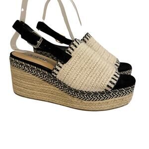 JustFab Womens Size 7 Black White Casual Boho Nautical Summer Resortwear Wedge